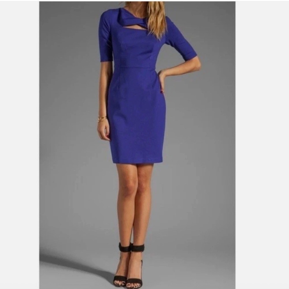 Trina Turk Romanova Dress Royal Blue Sheath Cutout Neckline Cocktail Business 6
